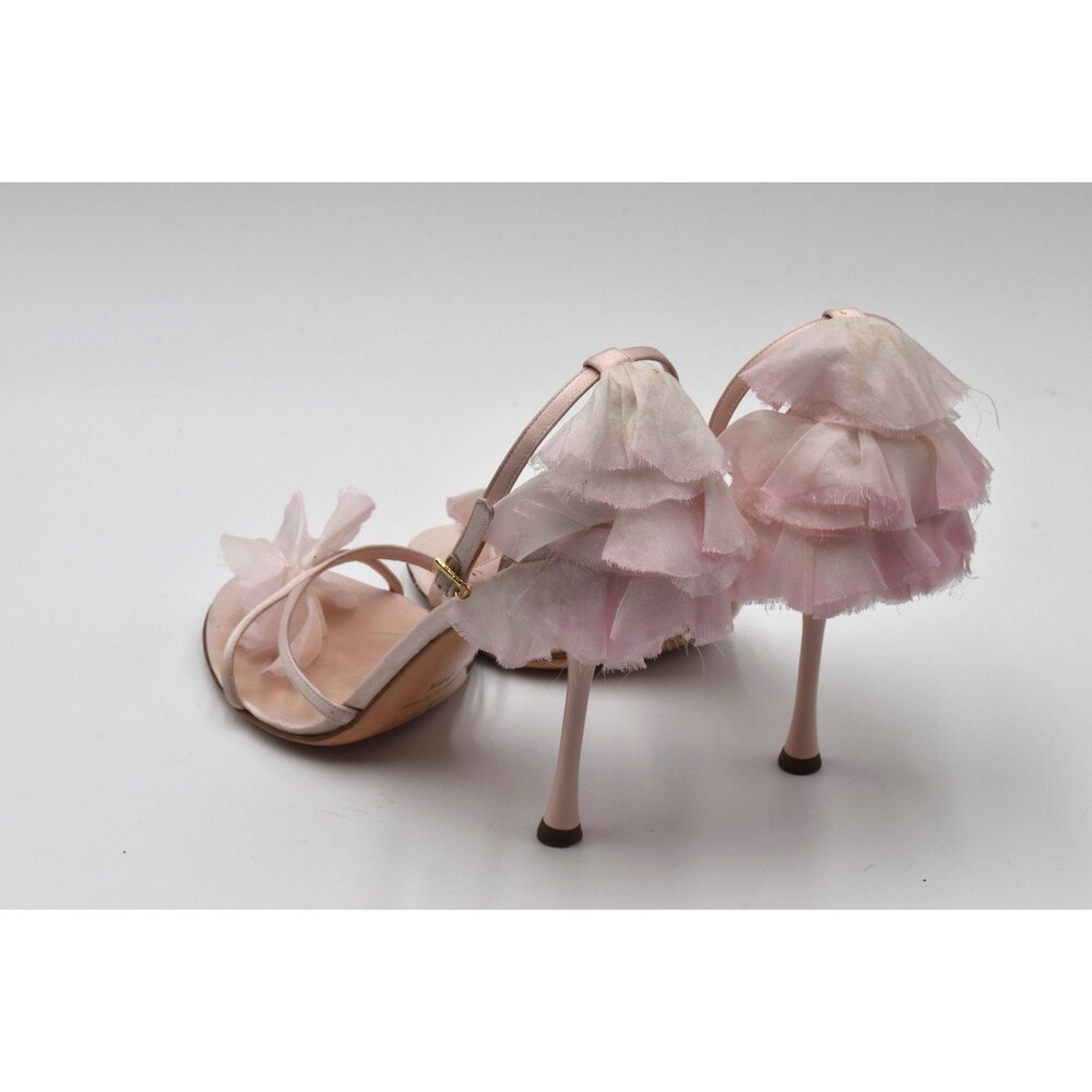 Vintage Dior John Galliano Pink Satin Chiffon Ruffle Sandal Heels 38.5 Y2K - Picture 5 of 16